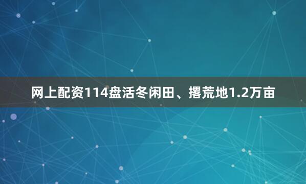 网上配资114盘活冬闲田、撂荒地1.2万亩
